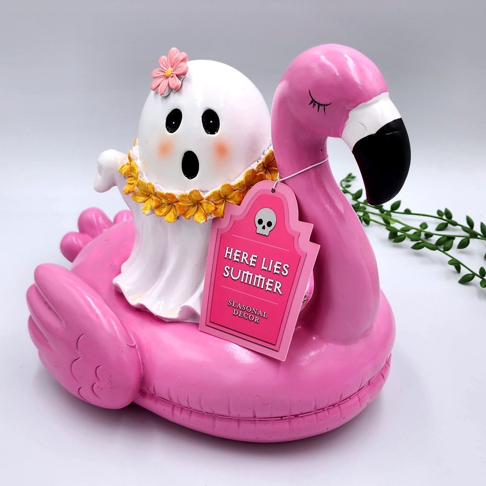 Here Lies Summer Ghost Flamingo Pool Float Halloween SUMMERWEEN Spooky Decor NEW